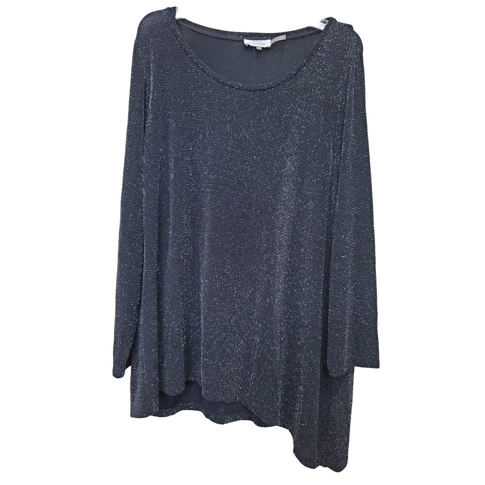 Calvin Klein Black Sheer Shimmer Asymmetrical Hem Blouse Size 2X Party Festive
